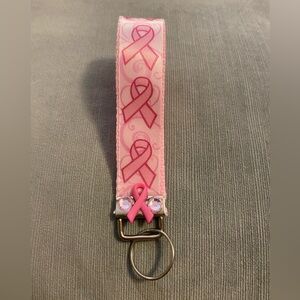 Handmade by me breast cancer awareness wristlet with keychain ring, 6”, pink